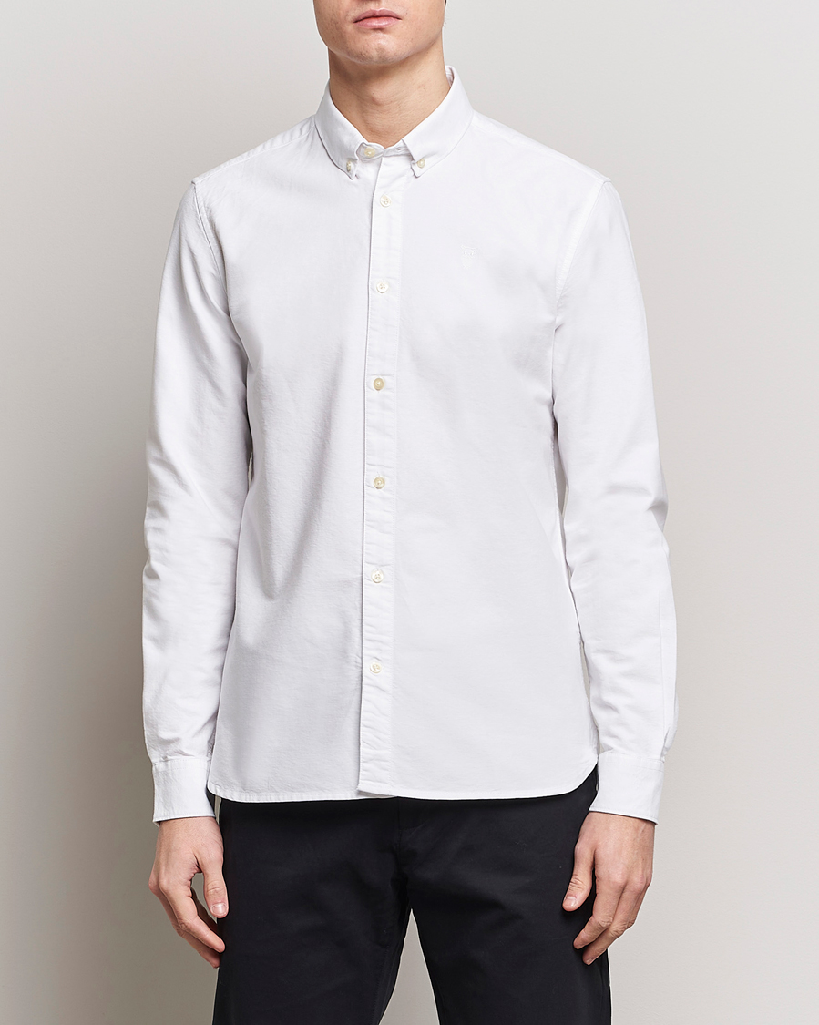Herr | Oxfordskjortor | KnowledgeCotton Apparel | Harald Small Owl Regular Oxford Shirt Bright White