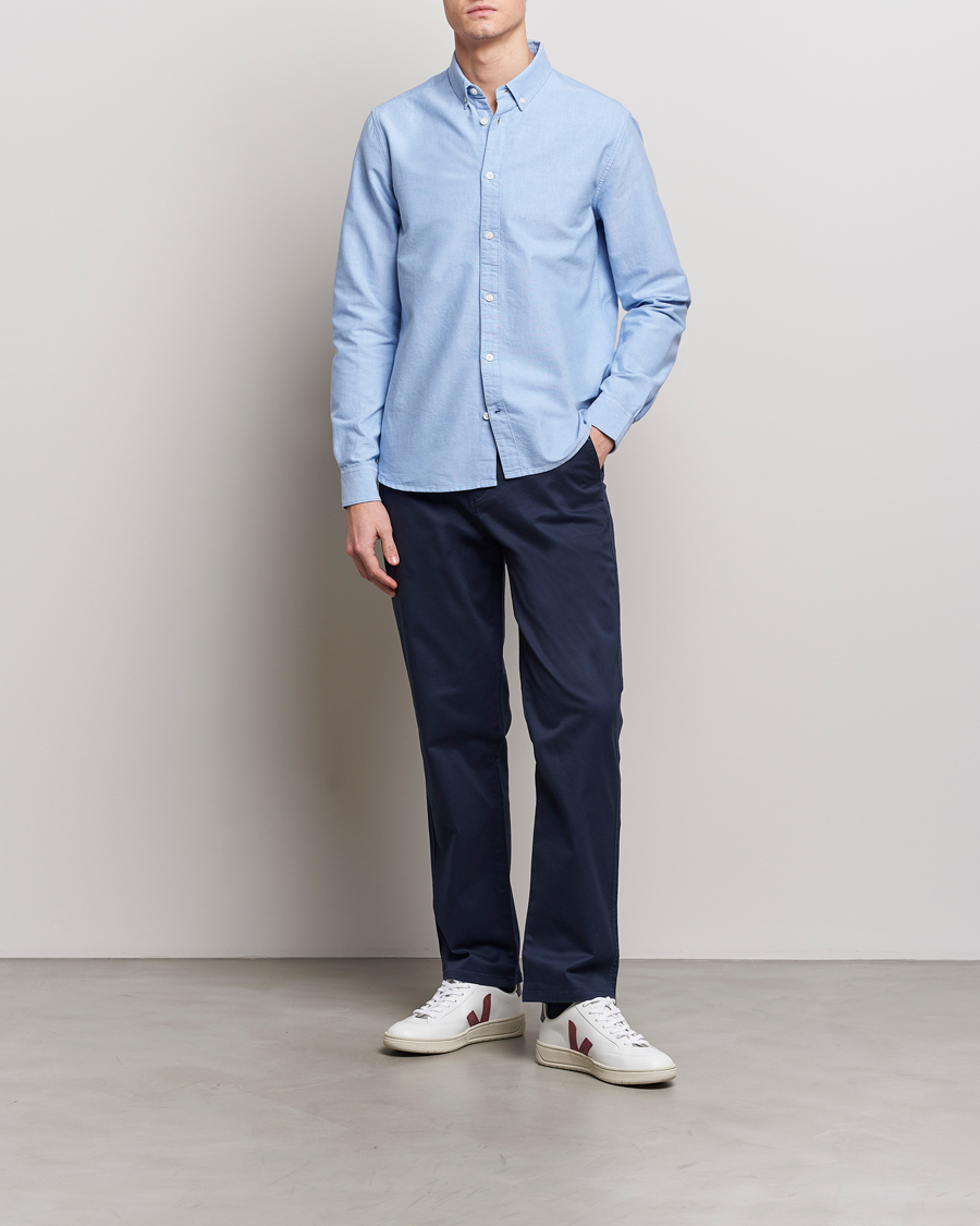 Herre | Skjorter | KnowledgeCotton Apparel | Harald Small Owl Regular Oxford Shirt Lapis Blue