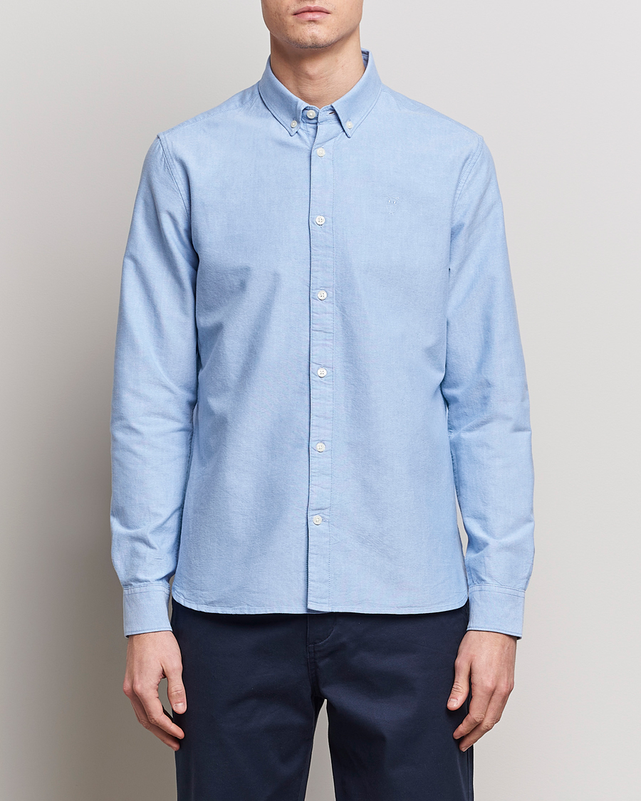 Herr | Oxfordskjortor | KnowledgeCotton Apparel | Harald Small Owl Regular Oxford Shirt Lapis Blue