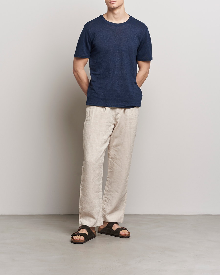Herre | T-Shirts | KnowledgeCotton Apparel | Organic Linen T-Shirt Total Eclipse