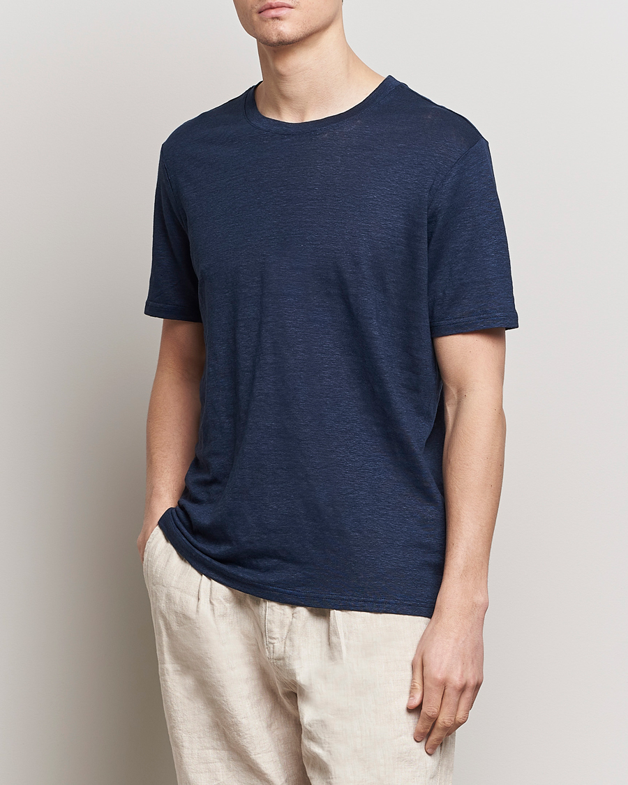 Herre | T-Shirts | KnowledgeCotton Apparel | Organic Linen T-Shirt Total Eclipse