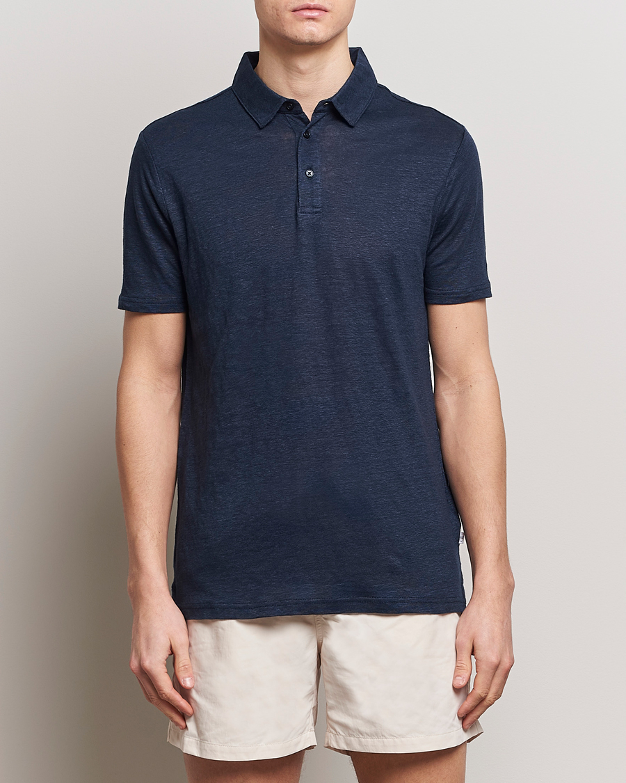 Herre | Tøj | KnowledgeCotton Apparel | Regular Linen Polo Total Eclipse