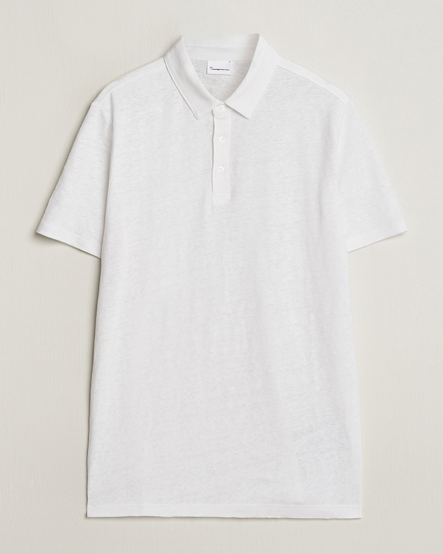 Herre | Pikéer | KnowledgeCotton Apparel | Regular Linen Polo Bright White
