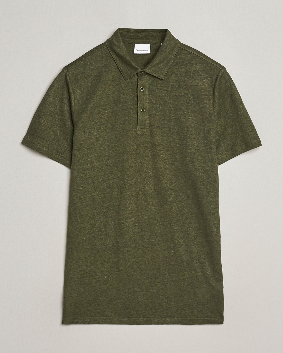 Herre | Pikéer | KnowledgeCotton Apparel | Regular Linen Polo Forest Night
