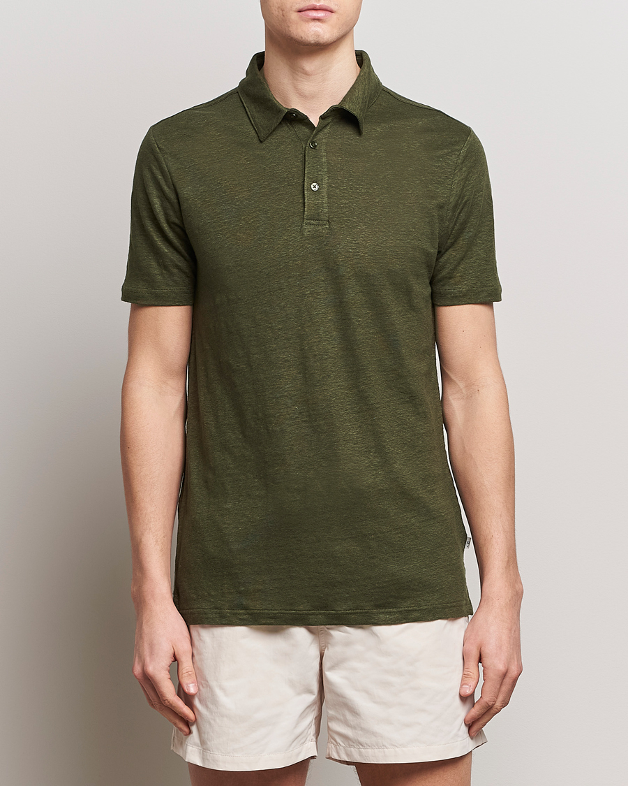 Herre | Tøj | KnowledgeCotton Apparel | Regular Linen Polo Forest Night