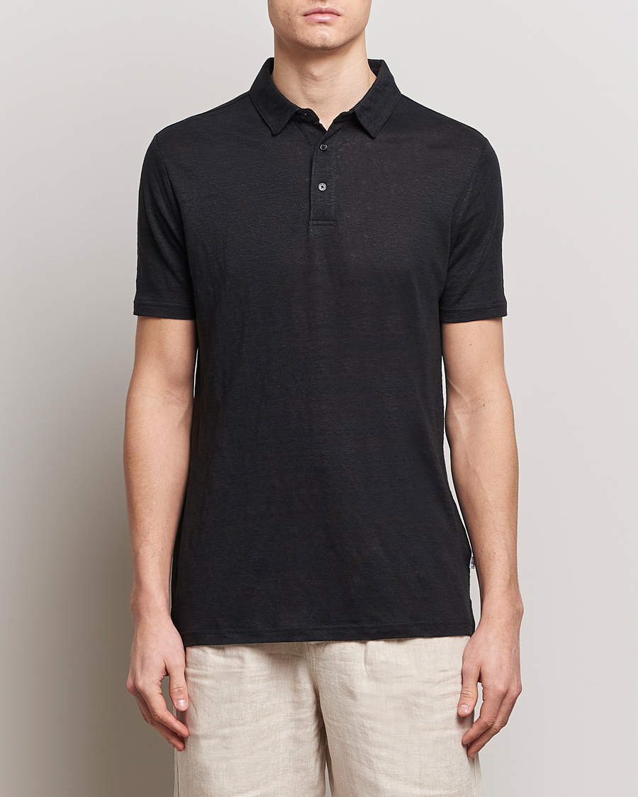 Herre | Pikéer | KnowledgeCotton Apparel | Regular Linen Polo Jet Black