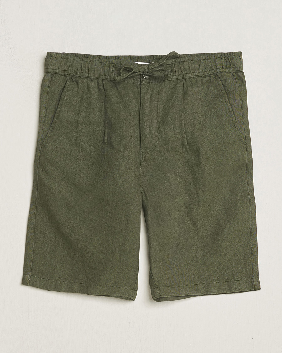 Herre | Shorts | KnowledgeCotton Apparel | Loose Linen Shorts Burnt Olive