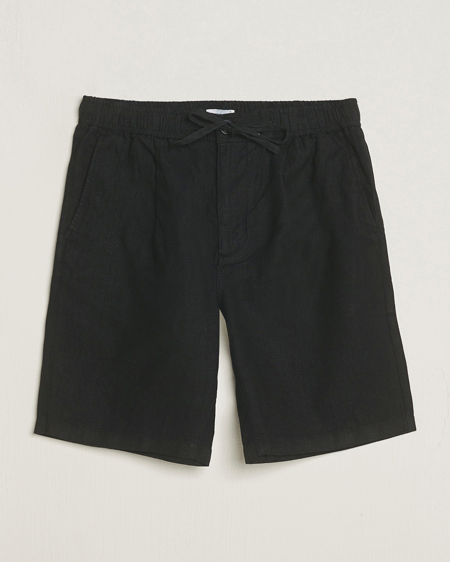 Herre | Shorts | KnowledgeCotton Apparel | Loose Linen Shorts Jet Black