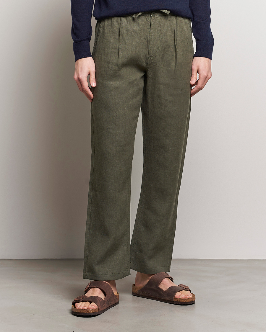 Herre | Contemporary Creators | KnowledgeCotton Apparel | Loose Linen Pants Burned Olive