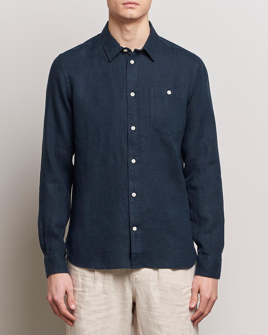 Herre | Hørskjorter | KnowledgeCotton Apparel | Regular Linen Shirt Total Eclipse