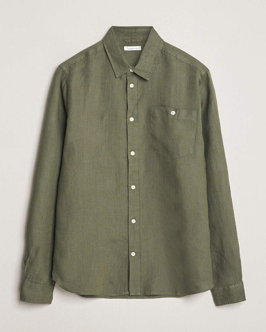 Herre | Skjorter | KnowledgeCotton Apparel | Regular Linen Shirt Burnt Olive