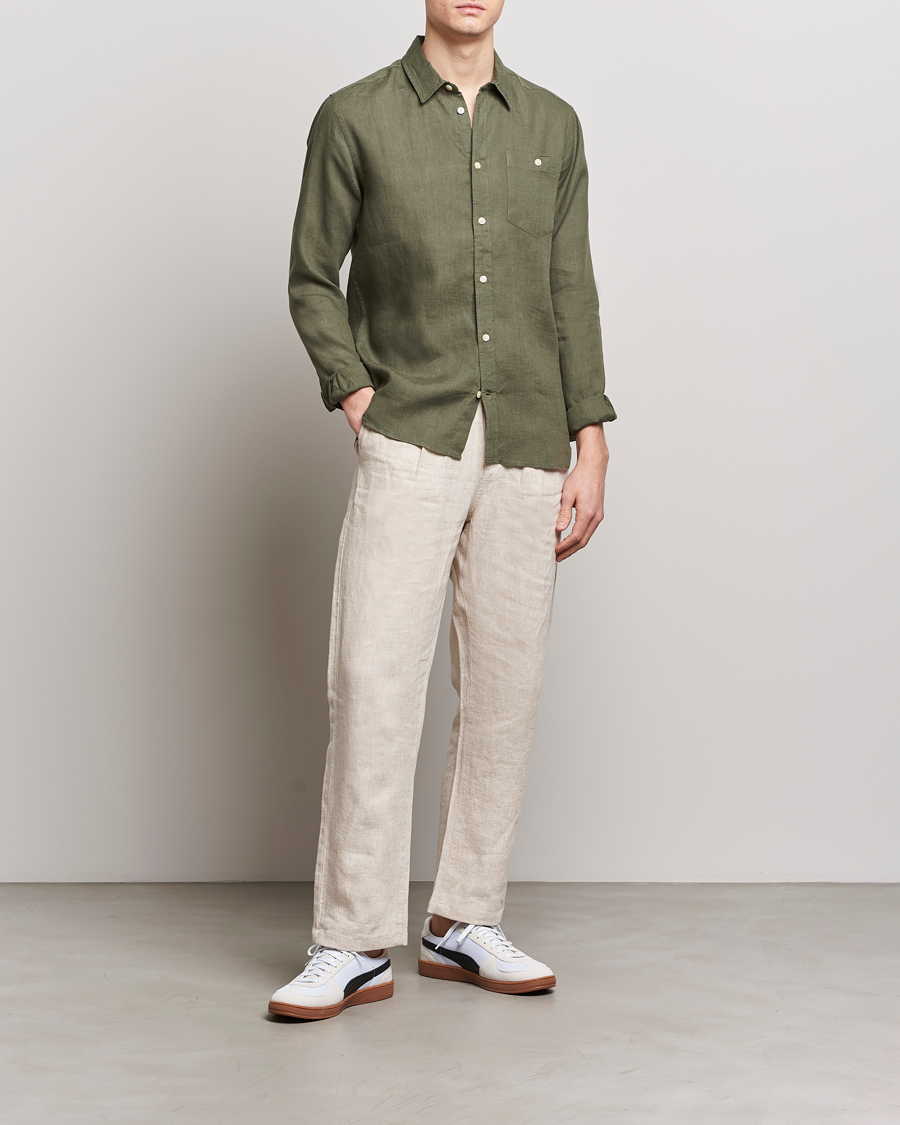 Herre | Skjorter | KnowledgeCotton Apparel | Regular Linen Shirt Burnt Olive