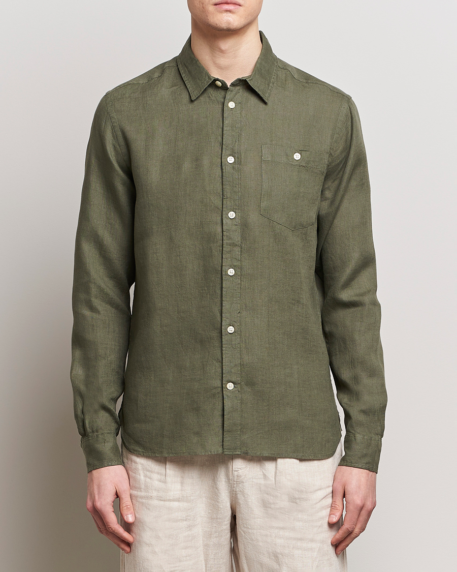 Herre | Linskjorter | KnowledgeCotton Apparel | Regular Linen Shirt Burned Olive