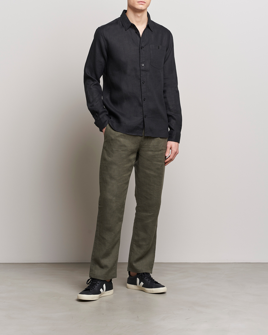 Herre | Skjorter | KnowledgeCotton Apparel | Regular Linen Shirt Black