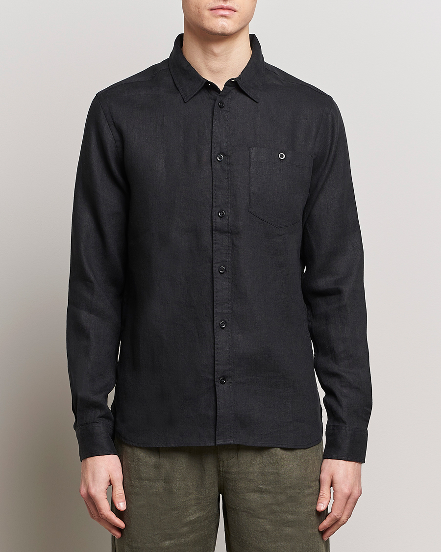Herre | Linskjorter | KnowledgeCotton Apparel | Regular Linen Shirt Jet Black