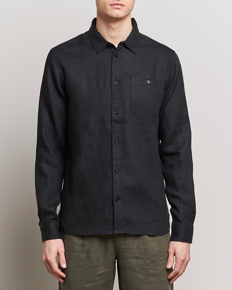 Herre | Skjorter | KnowledgeCotton Apparel | Regular Linen Shirt Black