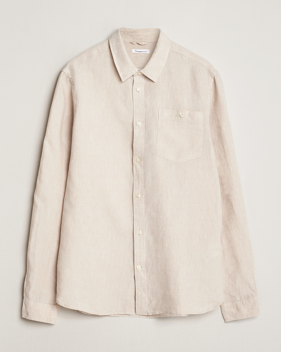 Herre | Skjorter | KnowledgeCotton Apparel | Regular Linen Shirt Light Feather Grey
