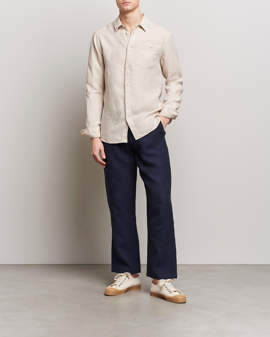 Herre | Skjorter | KnowledgeCotton Apparel | Regular Linen Shirt Light Feather Grey