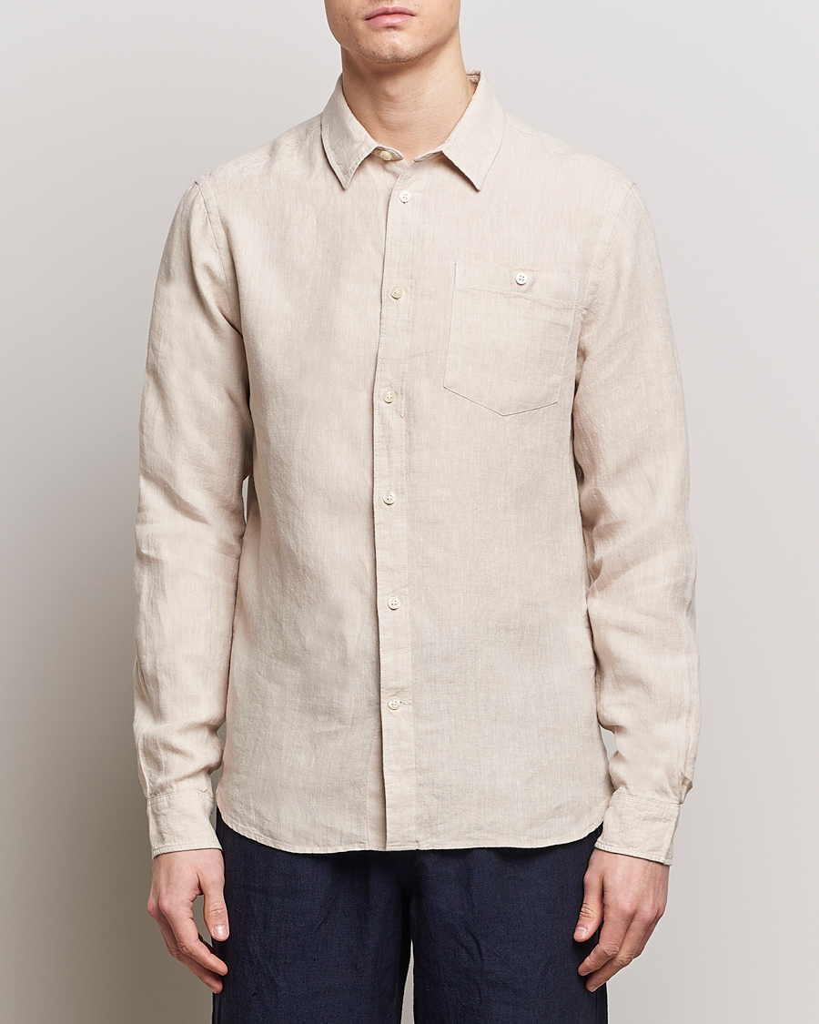 Herr | Linneskjortor | KnowledgeCotton Apparel | Regular Linen Shirt Yarndyed Beige