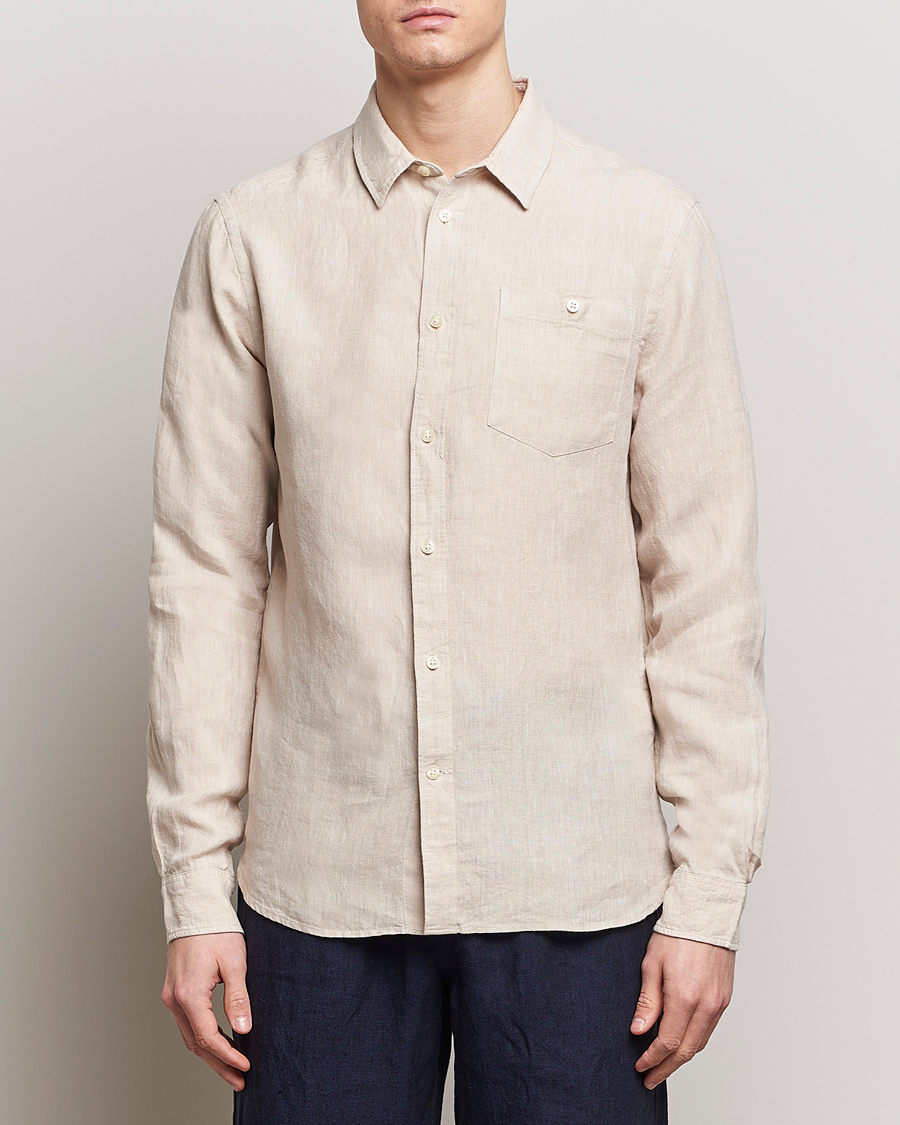 Herre | Klær | KnowledgeCotton Apparel | Regular Linen Shirt Yarndyed Beige