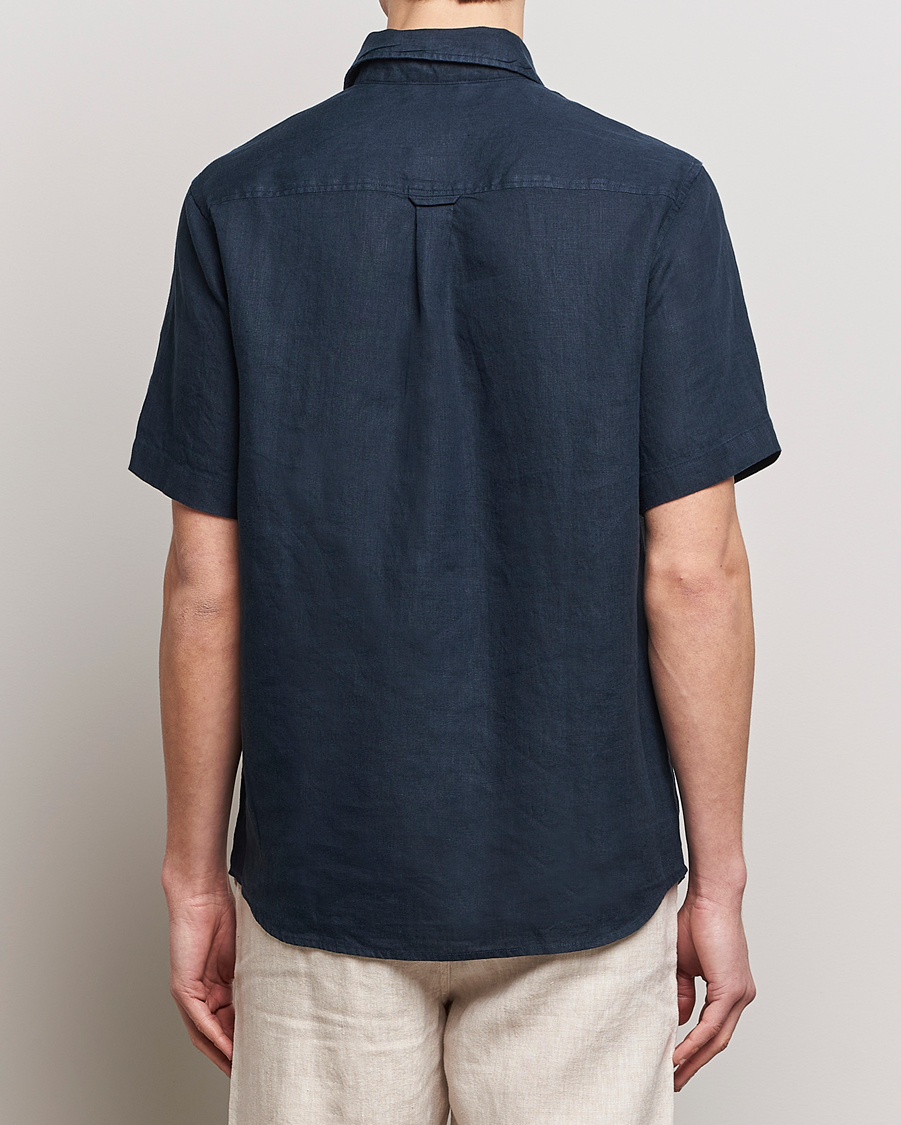 Herre | Skjorter | KnowledgeCotton Apparel | Regular Short Sleeve Linen Shirt Total Eclipse