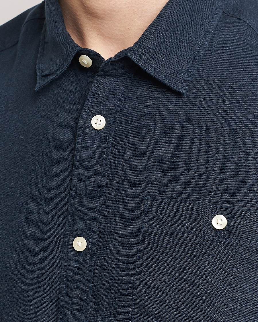 Herre | Skjorter | KnowledgeCotton Apparel | Regular Short Sleeve Linen Shirt Total Eclipse