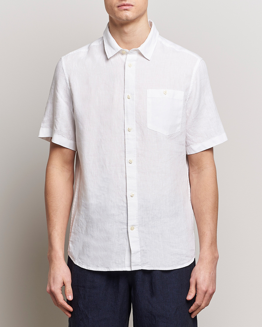 Herre | Klær | KnowledgeCotton Apparel | Regular Short Sleeve Linen Shirt Bright White