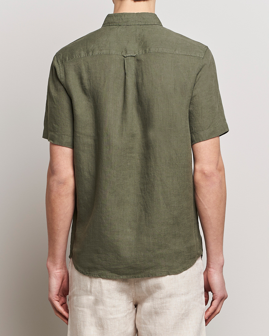 Herre | Skjorter | KnowledgeCotton Apparel | Regular Short Sleeve Linen Shirt Burned Olive