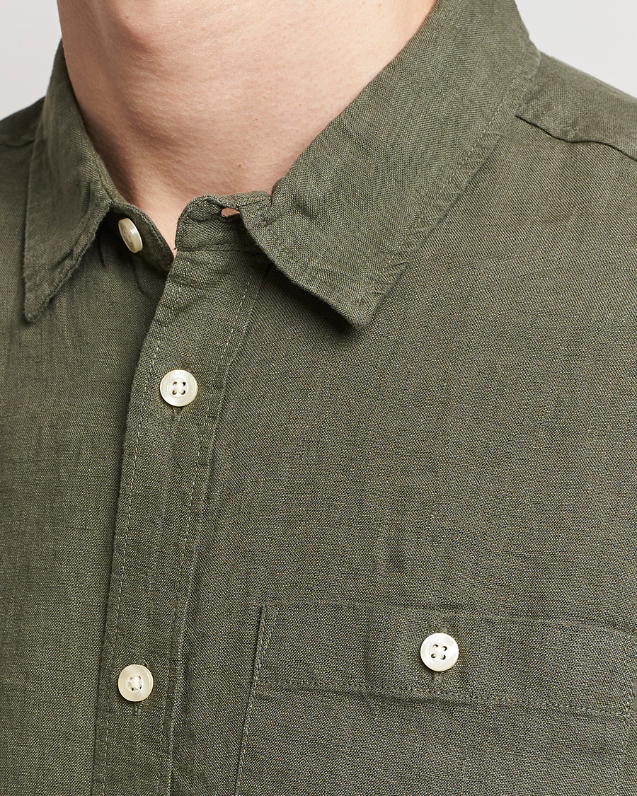 Herre | Skjorter | KnowledgeCotton Apparel | Regular Short Sleeve Linen Shirt Burned Olive