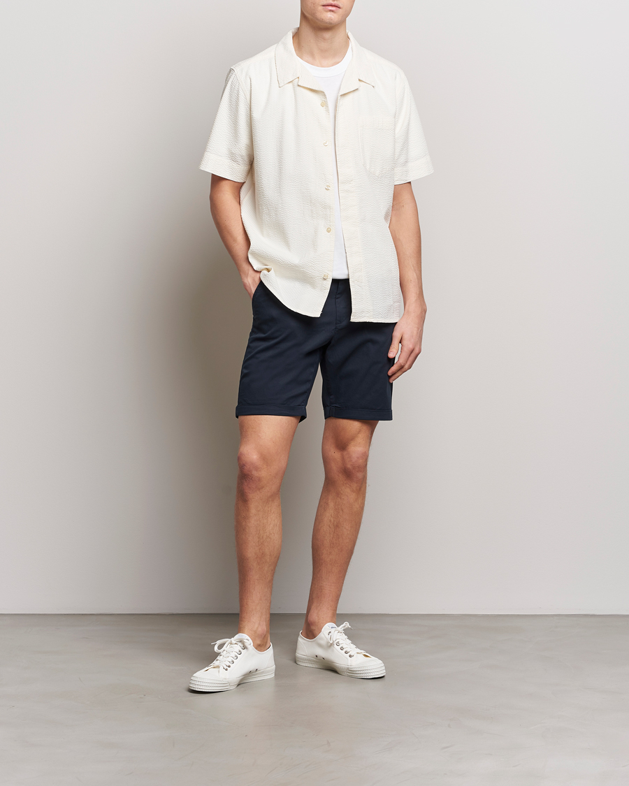 Herre | Skjorter | KnowledgeCotton Apparel | Short Sleeve Seersucker Shirt Egret