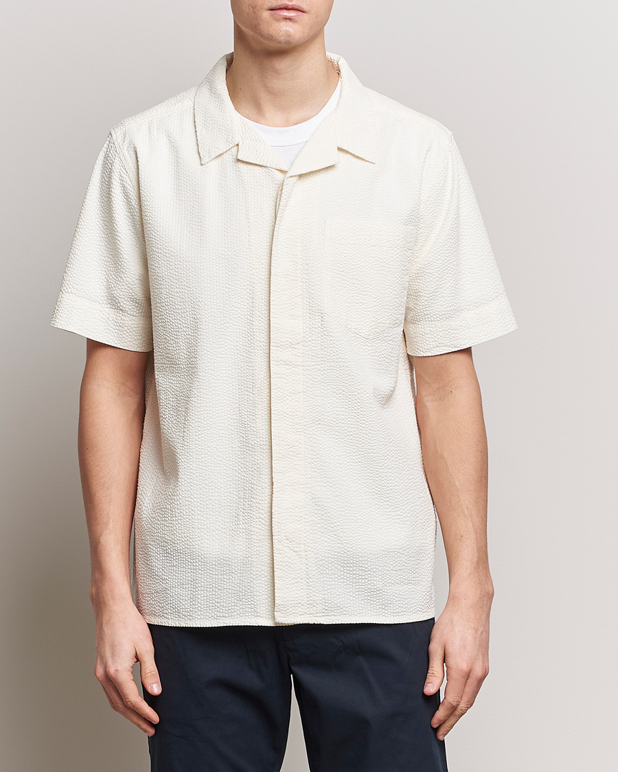 Herre | Tøj | KnowledgeCotton Apparel | Short Sleeve Seersucker Shirt Egret