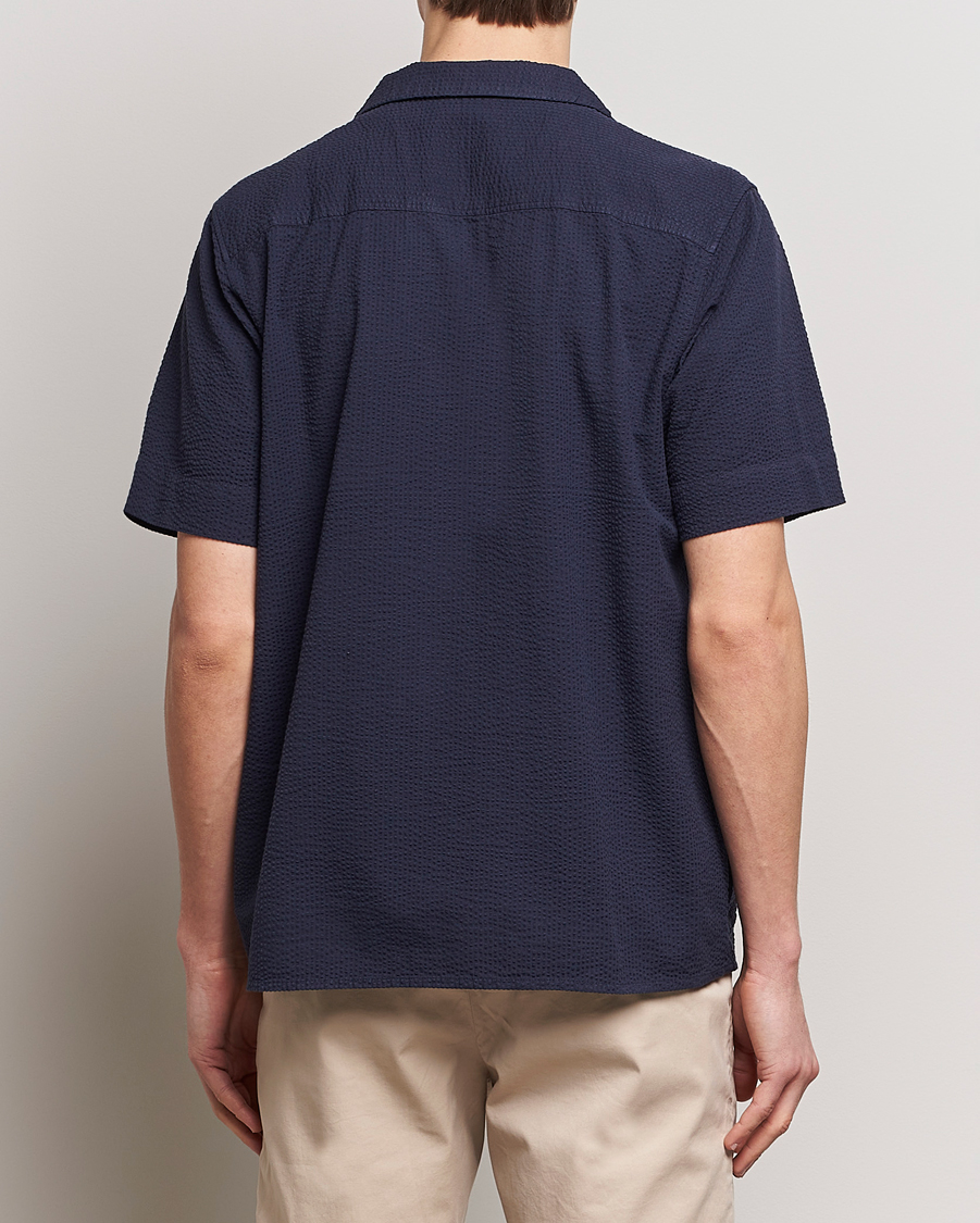 Herre | Skjorter | KnowledgeCotton Apparel | Short Sleeve Seersucker Shirt Night Sky