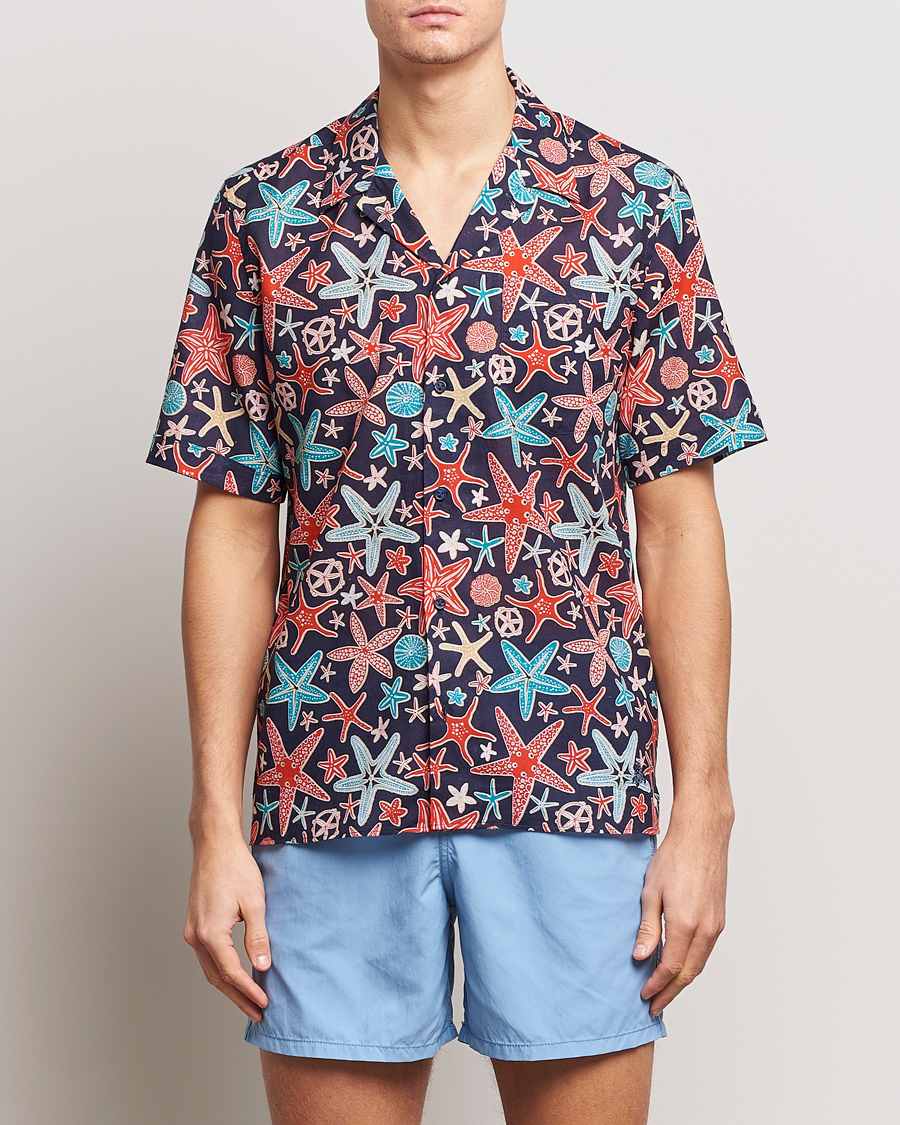 Herre |  | Vilebrequin | Charli Cotton/Linen Short Sleeve Shirt Bleu Marine