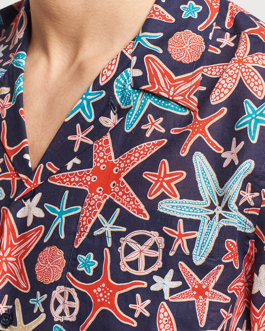 Herre | Skjorter | Vilebrequin | Charli Cotton/Linen Short Sleeve Shirt Bleu Marine