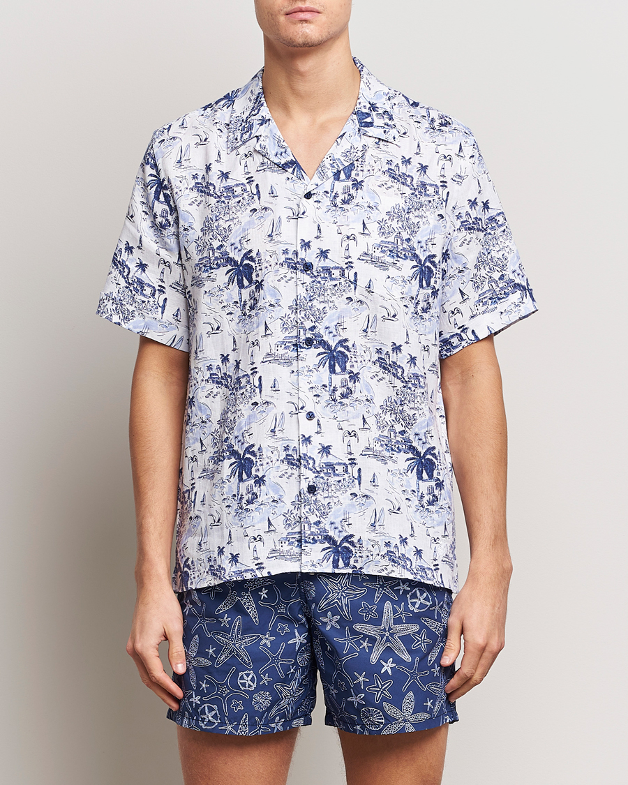 Herre |  | Vilebrequin | Charli Riviera Linen Short Sleeve Shirt Encre