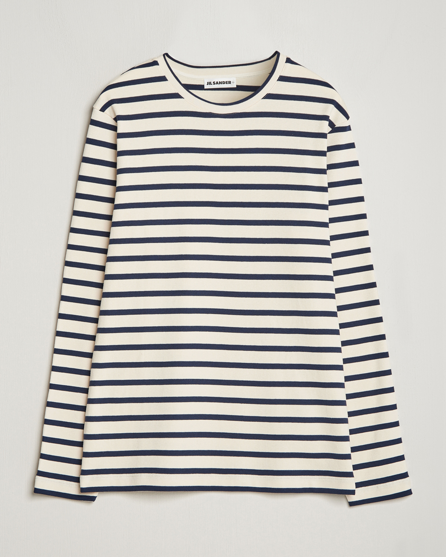 Herre | T-Shirts | Jil Sander | Long Sleeve Rib Cotton T-Shirt Marine Stripes