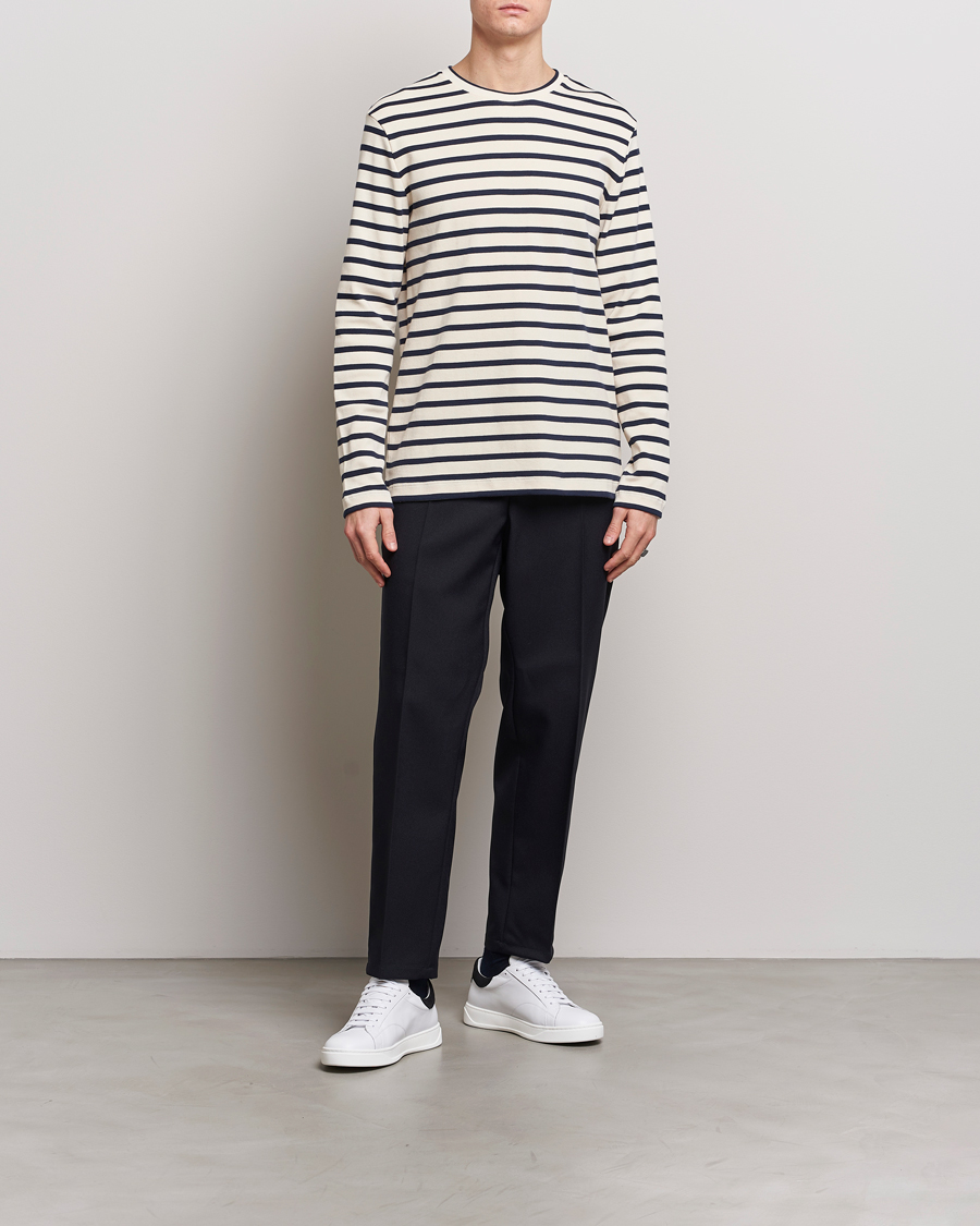 Herre | T-Shirts | Jil Sander | Long Sleeve Rib Cotton T-Shirt Marine Stripes