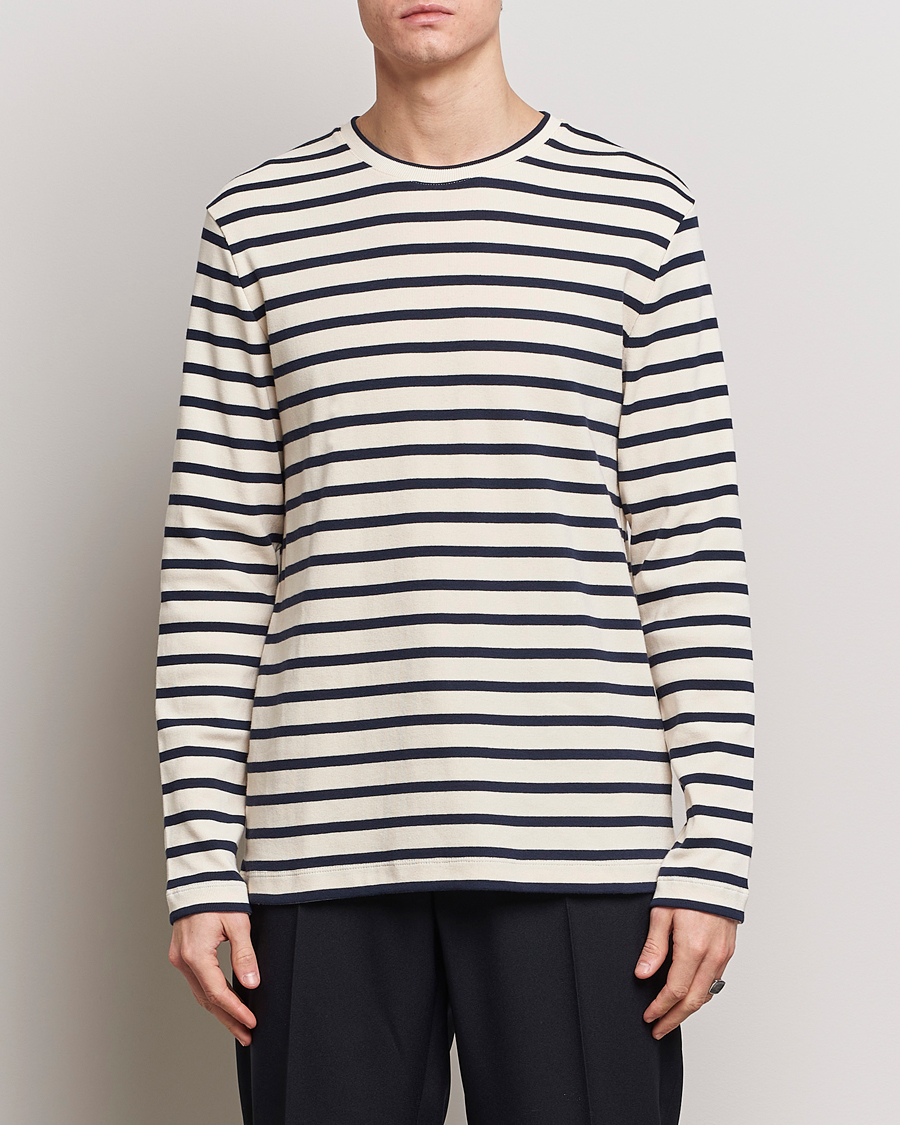 Herre | T-Shirts | Jil Sander | Long Sleeve Rib Cotton T-Shirt Marine Stripes