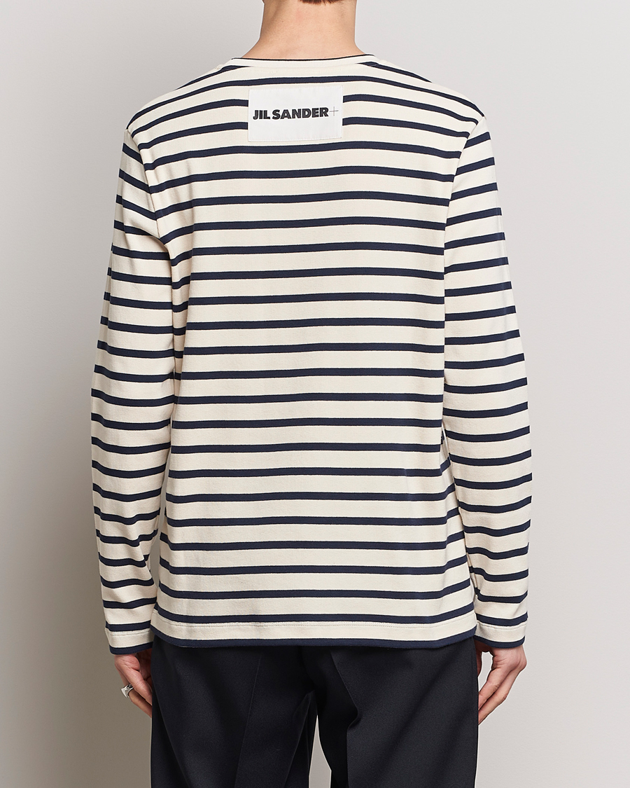 Herre | T-Shirts | Jil Sander | Long Sleeve Rib Cotton T-Shirt Marine Stripes