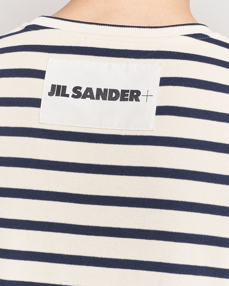 Herre | T-Shirts | Jil Sander | Long Sleeve Rib Cotton T-Shirt Marine Stripes