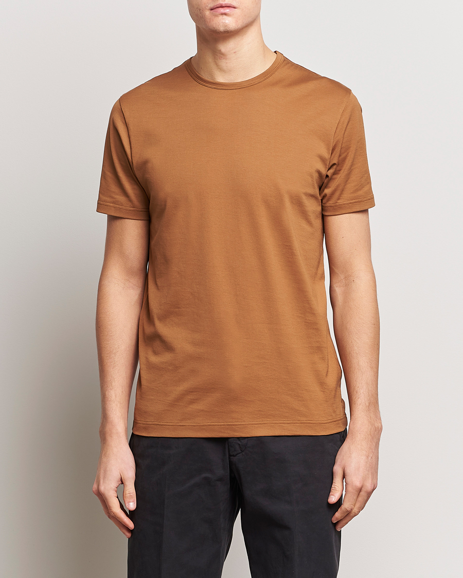 Herre | 30% salg | Sunspel | Crew Neck Cotton Tee Dark Camel