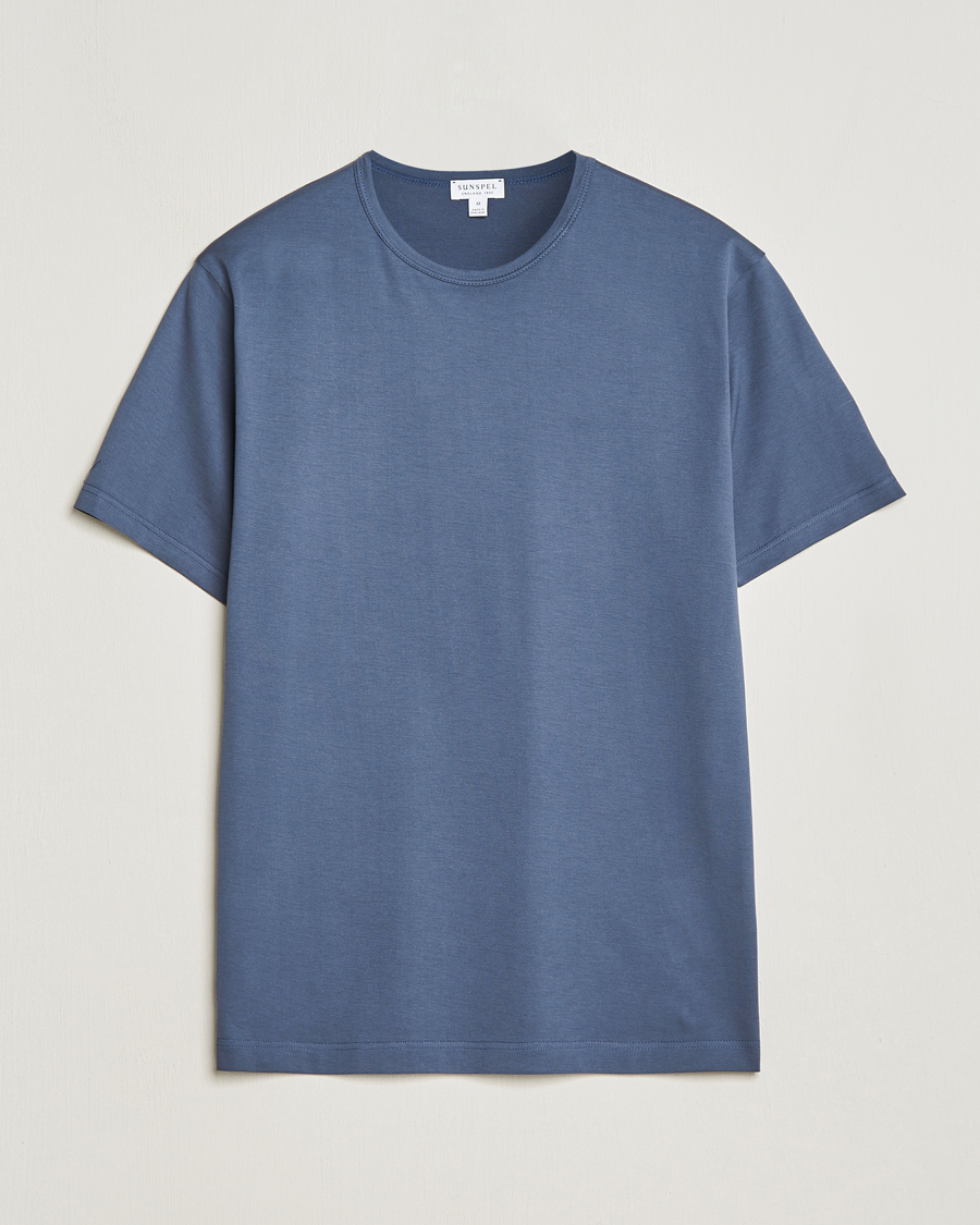 Herre | T-Shirts | Sunspel | Crew Neck Cotton Tee Slate Blue