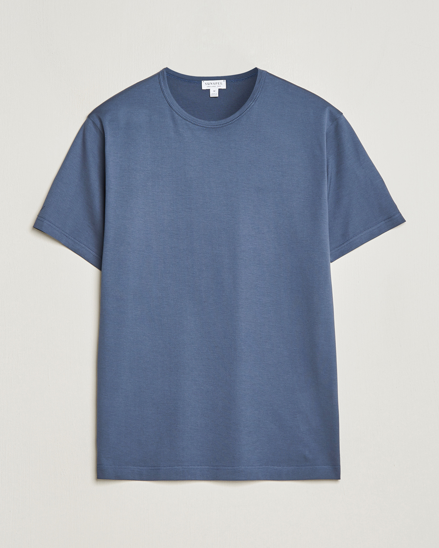 Herre | T-Shirts | Sunspel | Crew Neck Q82 Cotton T-Shirt Slate Blue