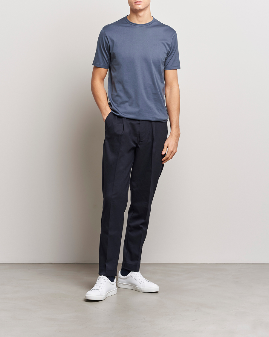 Herre | T-Shirts | Sunspel | Crew Neck Q82 Cotton T-Shirt Slate Blue