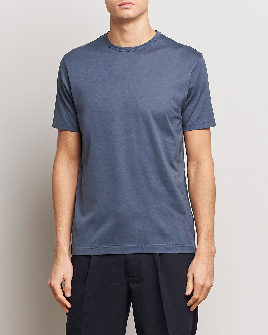 Herre | Klær | Sunspel | Crew Neck Cotton Tee Slate Blue