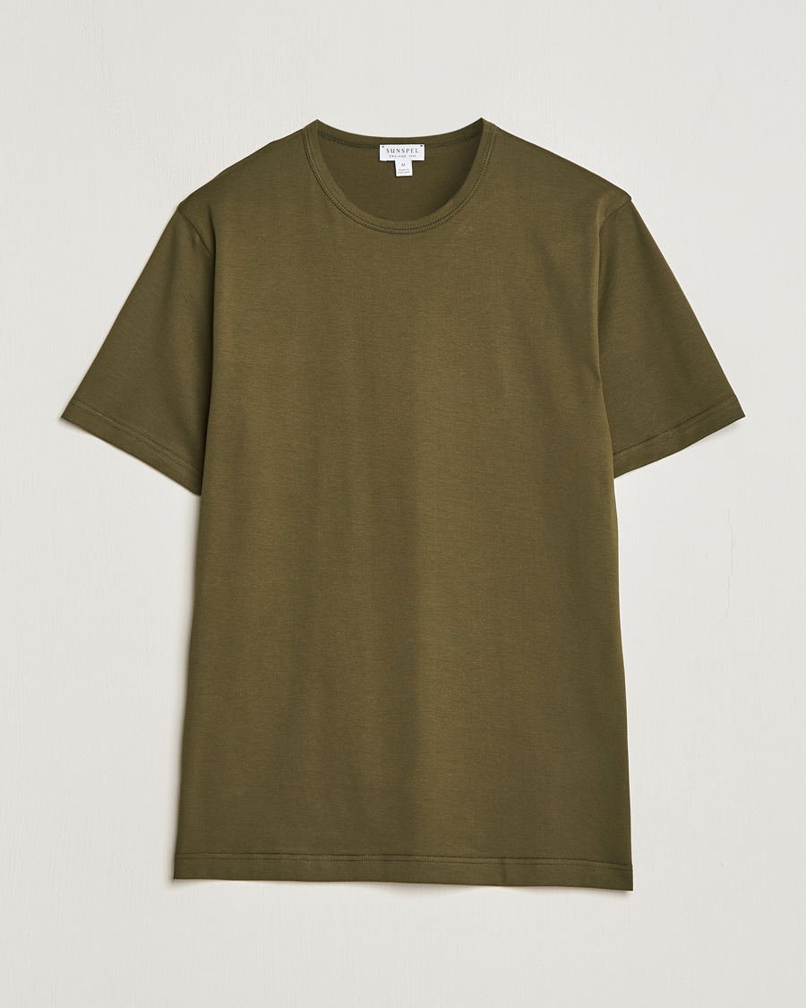 Herre | T-Shirts | Sunspel | Crew Neck Cotton Tee Dark Olive