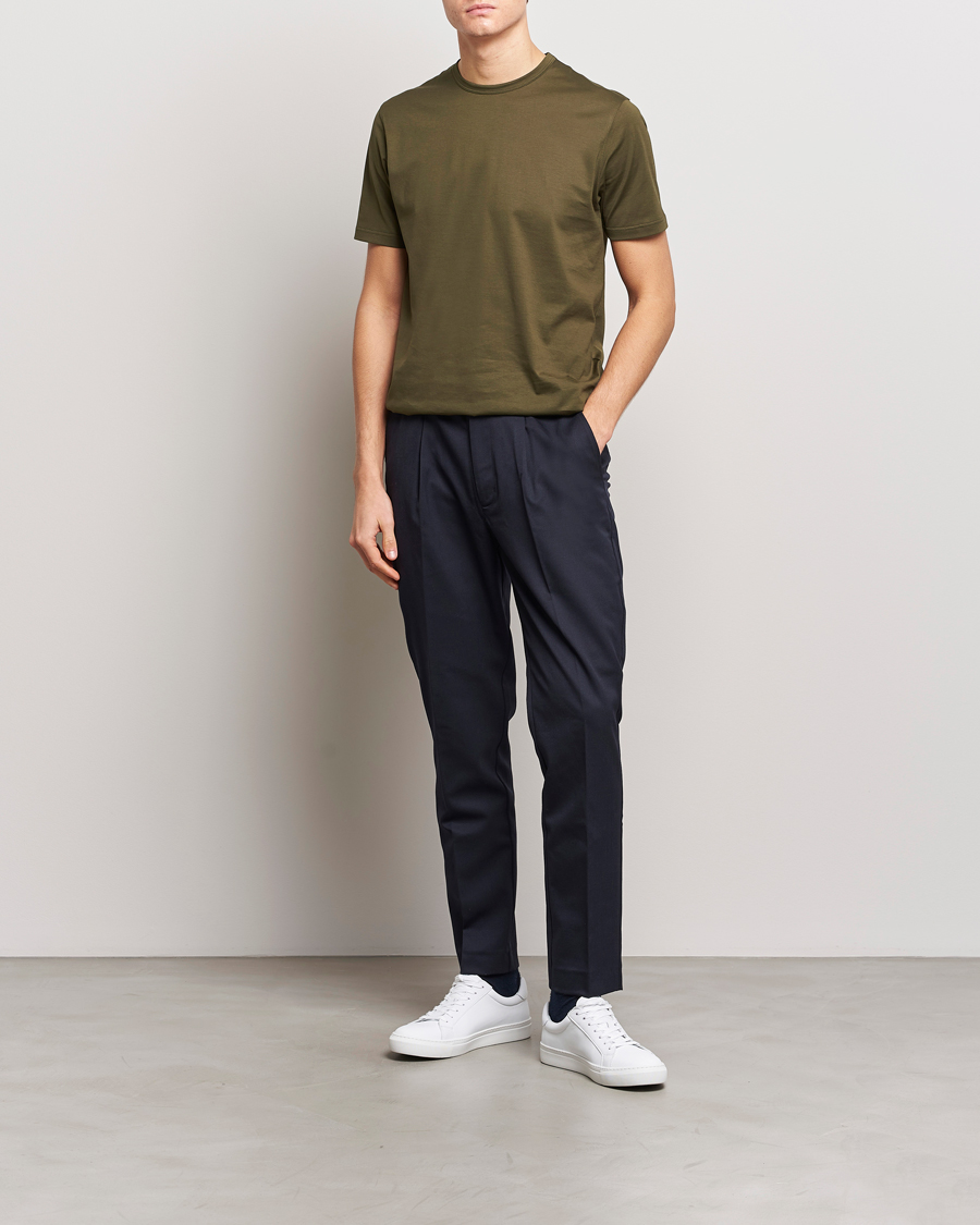 Herre | T-Shirts | Sunspel | Crew Neck Cotton Tee Dark Olive