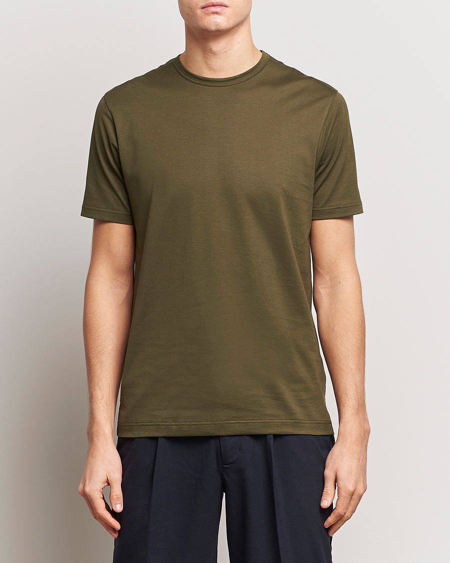Herre | T-Shirts | Sunspel | Crew Neck Cotton Tee Dark Olive