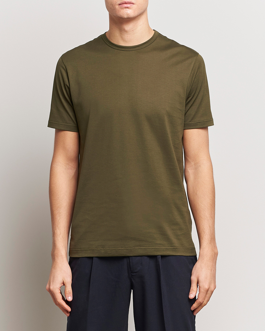 Herre | Kortermede t-shirts | Sunspel | Crew Neck Cotton Tee Dark Olive