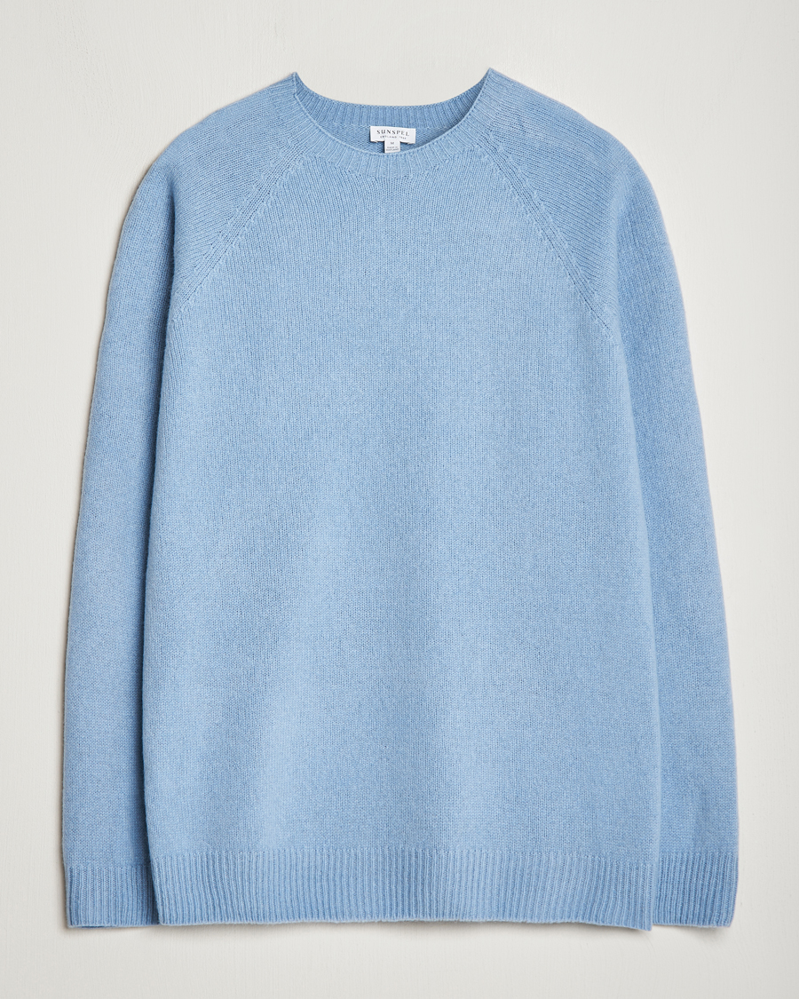 Herre | Gensere | Sunspel | Lambswool Crew Neck Sky Blue